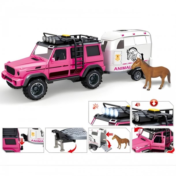 WOOPIE Pink SUV med hestetrailer 
