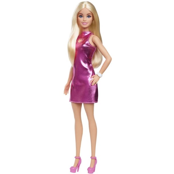 Barbie Fashionista Dukke - Pink kjole med hjertemotiv 