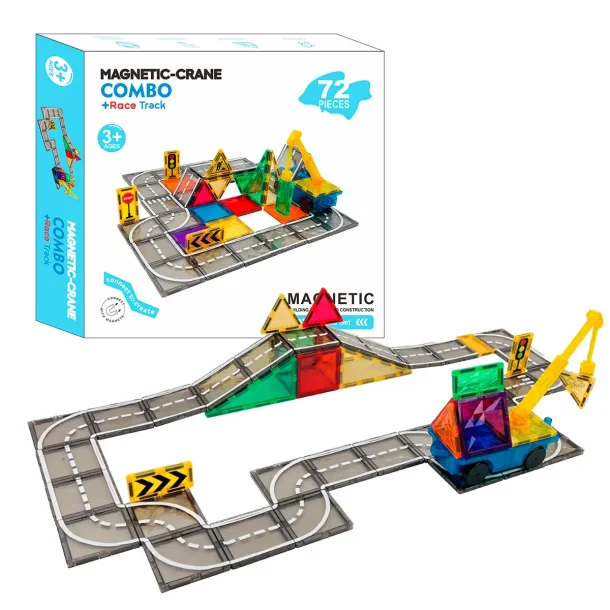 Magnetic Tiles Trafikbane med Kran - 72 dele