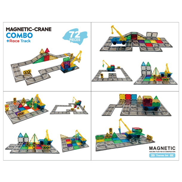 Magnetic Tiles Trafikbane med Kran - 72 dele
