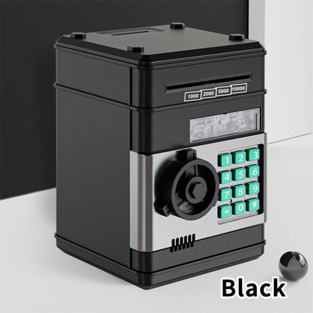 Elektronisk spareb�sse med kode - sort