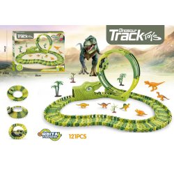 Dinosaur-racerbane med loop og bil - 121 dele