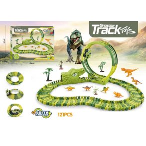 Dinosaur-racerbane med loop og bil - 121 dele