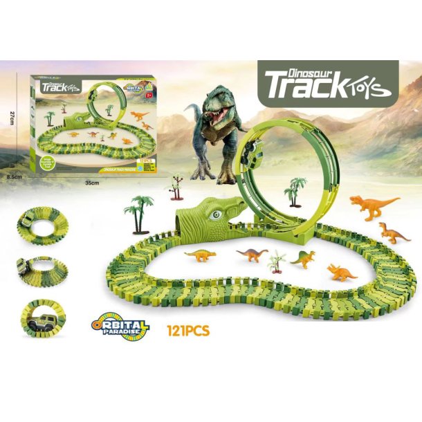 Dinosaur-racerbane med loop og bil - 121 dele