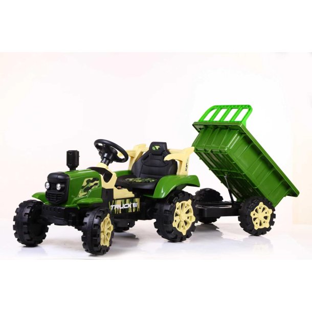 Gr�n El Traktor til B�rn 6V - Med Lad, LED og Musik