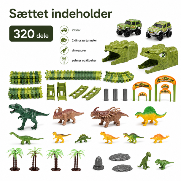 Stor dinosaur-racerbana med 2 bilar - 320 delar