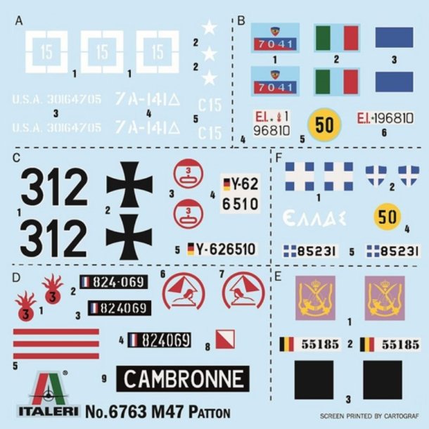Italeri 1:35 M-47 Patton, 6 forskellige designs - 1/35 Modelkampvogn