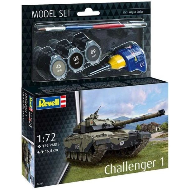 Revell Model Set Challenger 1 - 1:72 Modelkampvogn med lim og grundmaling