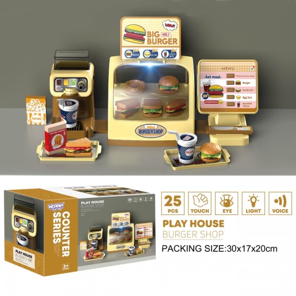 WOOPIE Mini Burger Shop BIG BURGER  Fastfood Restaurant med Lys og Lyd (fra 3 r)