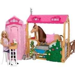 Barbie hestestald med 25 dele