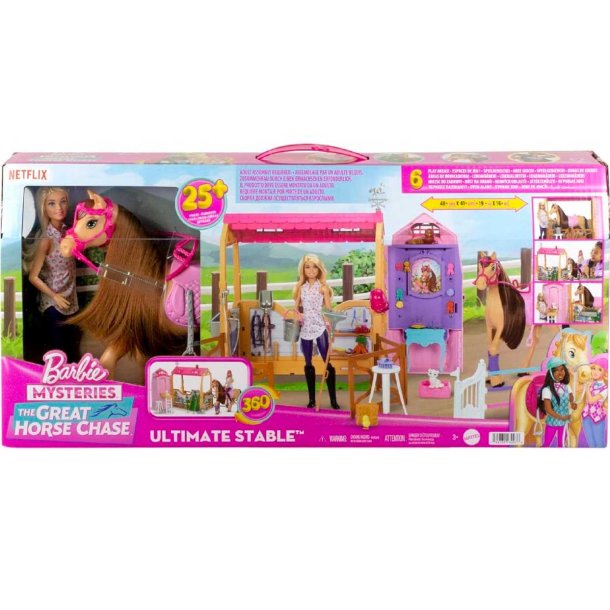 Barbie hestestald med 25 dele