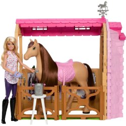 Barbie hestestald med 25 dele