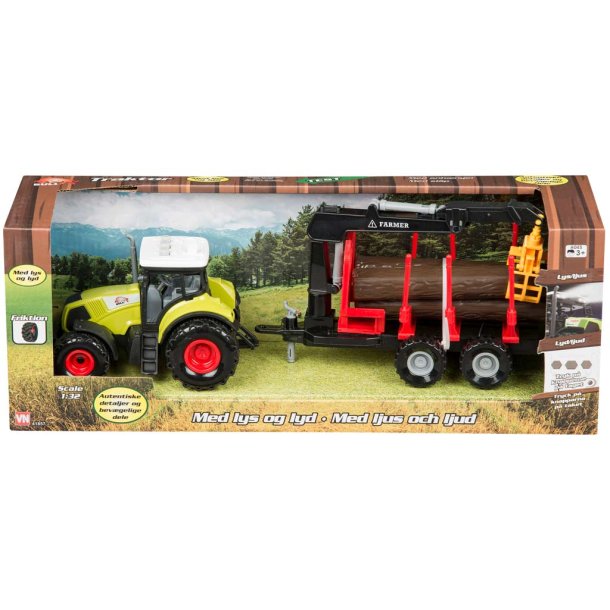 Bulltraktor med sl�p f�r tr�dstammar