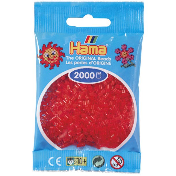 Hama mini perler 501-13 2000 stk. transparent rød