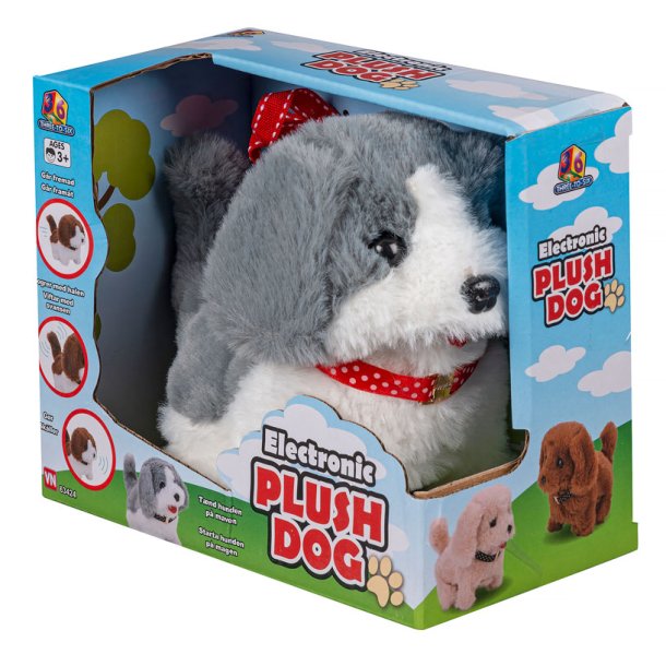 3-2-6 Elektronisk plys hund - Gr/hvid