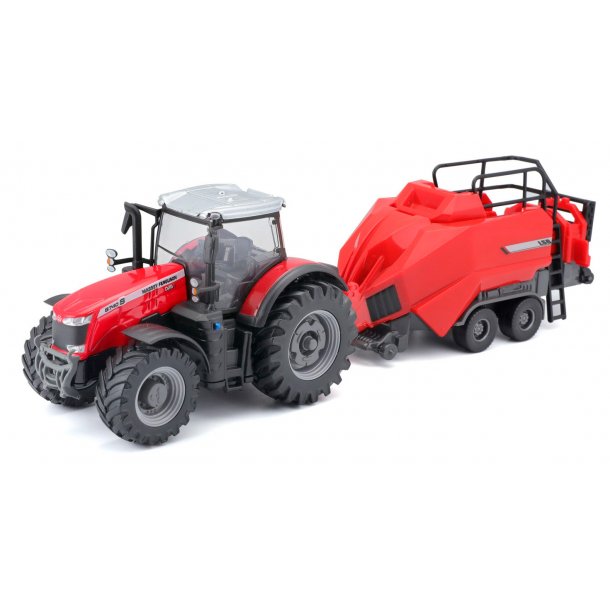 Burago Massey Ferguson traktor med halmpresser