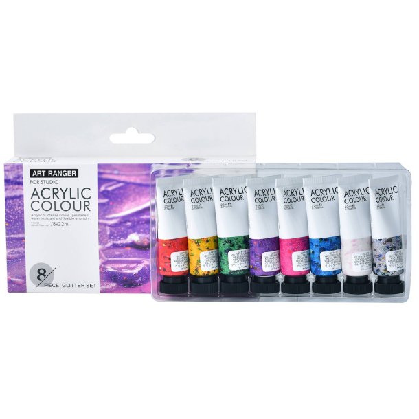 Akrylmaling 8 x 22ml. glitter farver