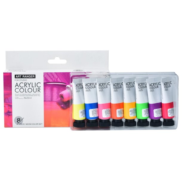 Akrylmaling 8 x 22ml. neon farver