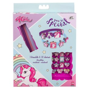 4-Girlz - 3 armband med 18 enhrningsberlocker